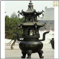 寺廟圓形四柱鑄銅香爐